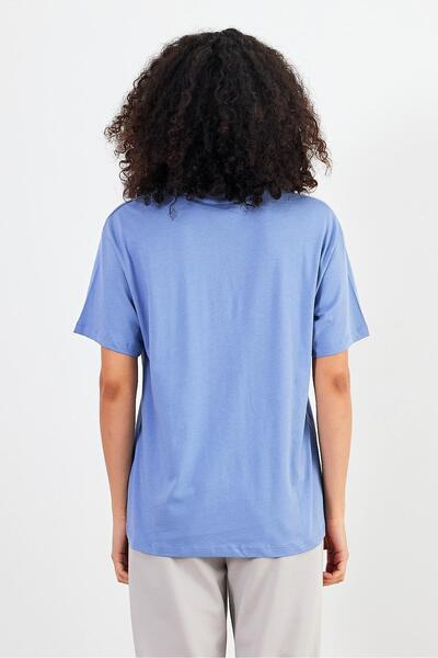 VENA Τζιν μπλουζάκι με λαιμόκοψη με στάμπα και κανονική εφαρμογή-Μπλε του ουρανού