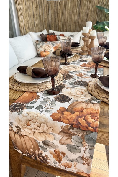 Decamor home Кафяв и теракотен пътеки с тиква и флорални мотиви