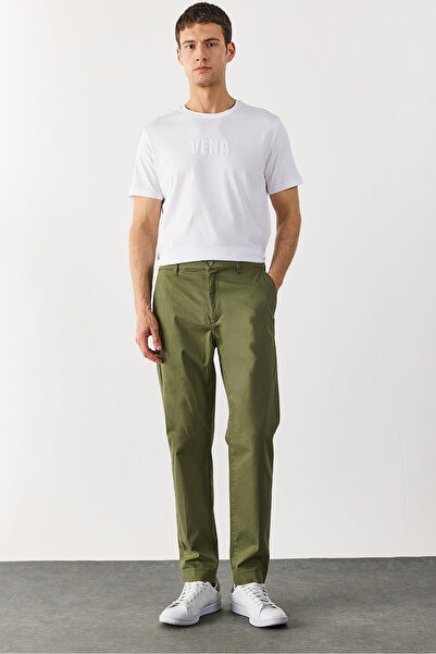VENA Ken Beli Lastikli Gabardin Chino Pantolon - HAKİ