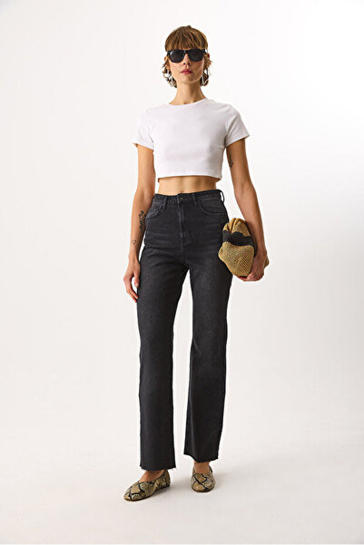 VENA Wanda Extra High Waist Black Wide Leg Jean Pants-Black