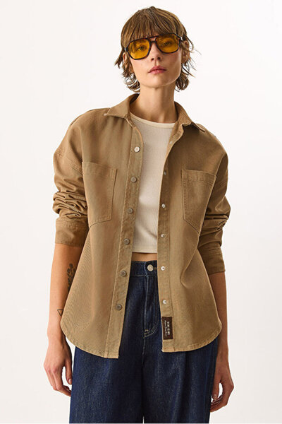 VENA Sementa Renkli Jean Dış Gömlek-Camel