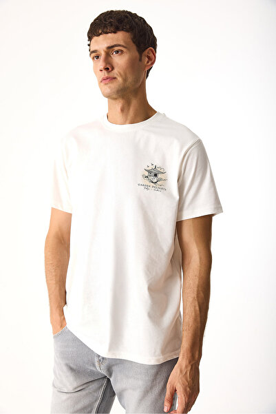 VENA Μπλουζάκι με στάμπα Sakura με λαιμόκοψη και κανονική εφαρμογή-ιβουάρ