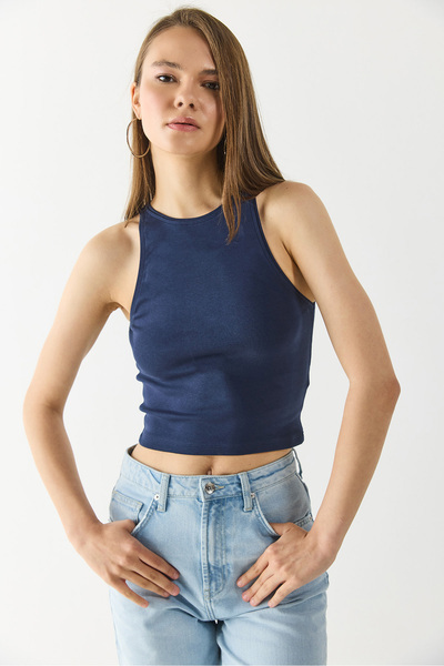 VENA Sandra Halter Top Crop Tank - Navy