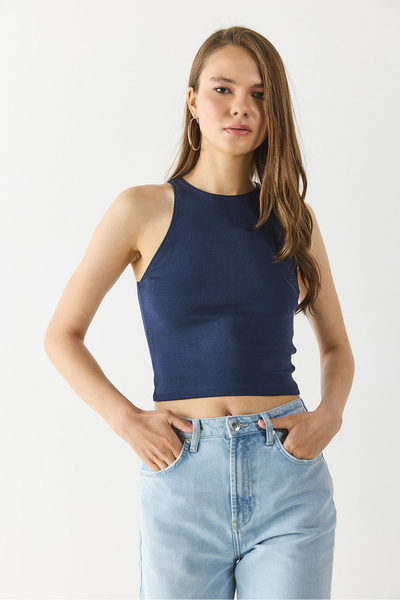 VENA Sandra Halter Top Crop Tank - Navy