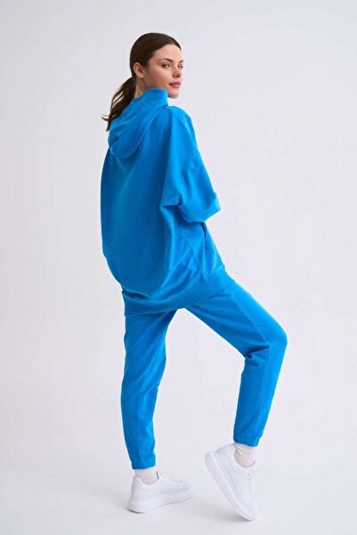 THERECOLOR Blue Organic Sweatpants Women's Regular Fit Lace-up