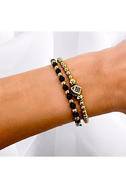 velve Diamond set, two unisex bracelets, with stainless steel balls and zirconium crystals