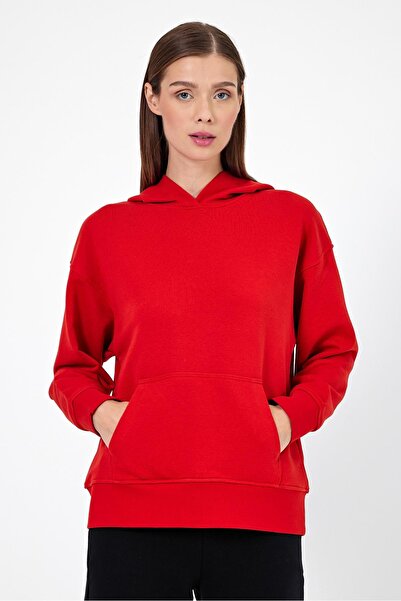 VENA Women's Hooded Basic Hoodie Sweatshirt-Red