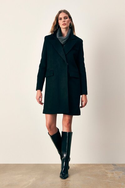 Sateen Cepli Kaşe Kaban - Siyah