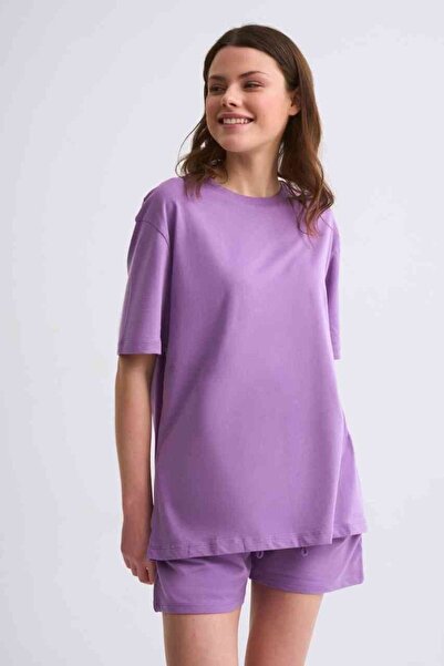 THERECOLOR Фіолетова жіноча футболка з органічної бавовни, прямий крій, короткі рукави