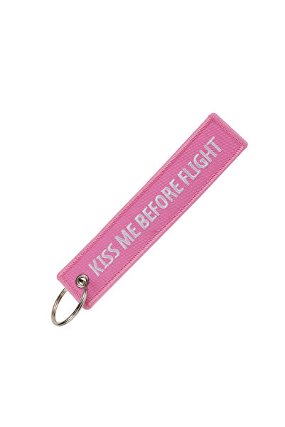 Choice سلسلة مفاتيح سيارة مطرزة باللون الوردي بعبارة "قبلني قبل الطيران" وهدا...