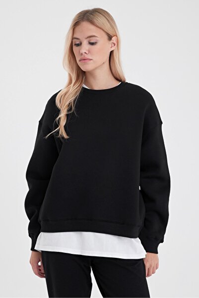 VENA Φούτερ Rhona Crew Neck Regular Fit 3 Thread-Μαύρο