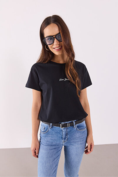 VENA Μπλουζάκι με τυπωμένο λογότυπο Mini Vena Regular Fit - ΜΑΥΡΟ