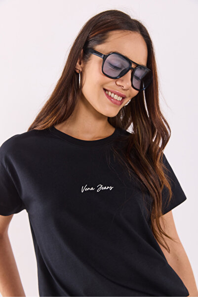 VENA Μπλουζάκι με τυπωμένο λογότυπο Mini Vena Regular Fit - ΜΑΥΡΟ