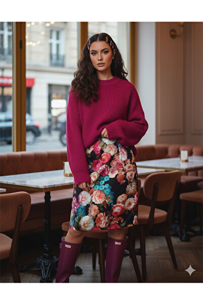 Namaste Vintage Gül desenli kısa saten etek