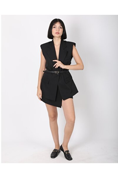 deqfashion Black Padded Oversize Vest with Belt