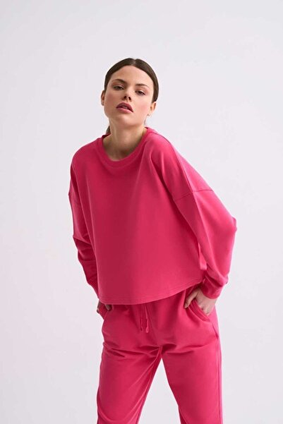 THERECOLOR Pink Organic Women's Crop Sweatshirt Long Sleeve