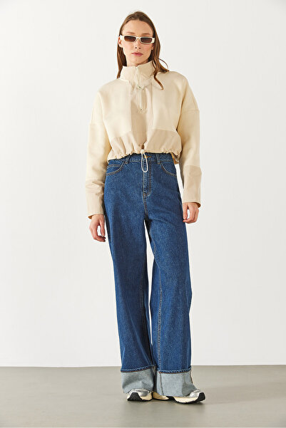 VENA Brenna Stand Collar Raised Sweatshirt - Bone