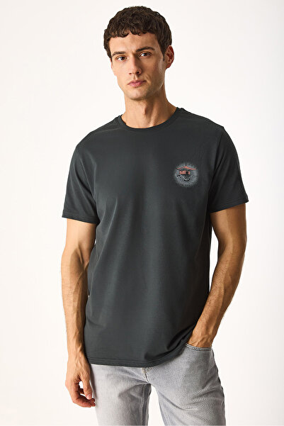 VENA Μπλουζάκι με στάμπα Sakura με λαιμόκοψη και κανονική εφαρμογή-ανθρακί