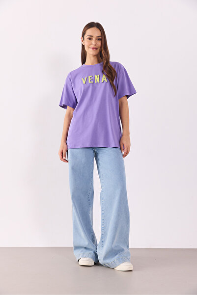 VENA Μπλουζάκι Oversize με τυπωμένο λογότυπο-ΛΙΛΑ