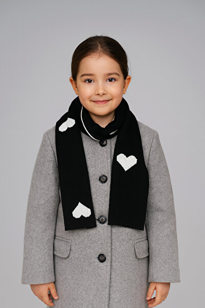 Sebir Moda Двустранен плетен детски шал с сърцевиден мотив (5-10 години, 30x140 см)