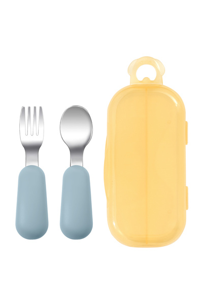 Choice ether 2PCS Baby Silicone Stainless Steel Fork Spoon Portable Baby Tableware Feeding Training Baby Ut