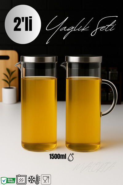 Maloria Çelik Vakum Kapaklı Borosilikat Büyük Cam Yağlık, Sirkelik ve Sütlük ...