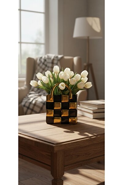 Yonca Hediyelik Vază din porțelan, realizată manual, cu design modern și elegant (20 cm lungime-14 cm lățime) obiect de decorare, accesoriu, cadou, mireasă