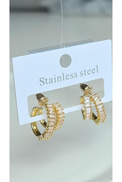 NİSA HOME Kadın Su Yolu Model Zirkon Kesme Taşlı Gold & Gümüş Renk Küpe – Şık ve Işıltılı Tasarım.