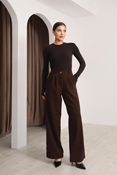 Hazel Kadın Kahverengi Yüksek Bel Palazzo Pantolon