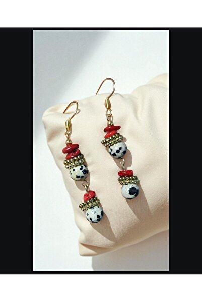 Birtakı'm Şeyler Authentic Earrings with Jasper and Coral Stone