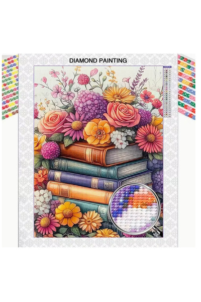 ŞAN ART DESİGN KİTAPLAR VE ÇİÇEKLER 5D ELMAS MOZAİK PUZZLE BOYAMA SETİ 30*40cm