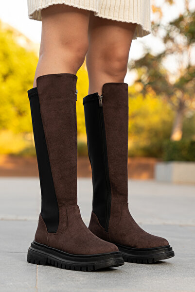 romamod Γυναικείες μπότες σουέτ με φερμουάρ κάτω από το γόνατο καθημερινές μπότες