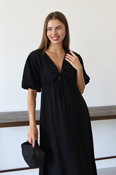 Balenbi Women's Lightweight Transparent Basic Front Tie Muslin Dress 1105