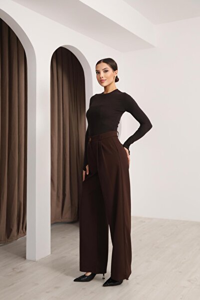 Hazel Kadın Kahverengi Yüksek Bel Palazzo Pantolon