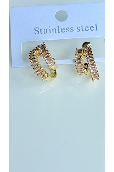 NİSA HOME Kadın Su Yolu Model Zirkon Kesme Taşlı Gold & Gümüş Renk Küpe – Şık ve Işıltılı Tasarım.