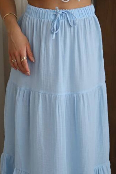 Mogi Butik 3089 Kadın Basic Beli Bağcıklı Müslin Etek