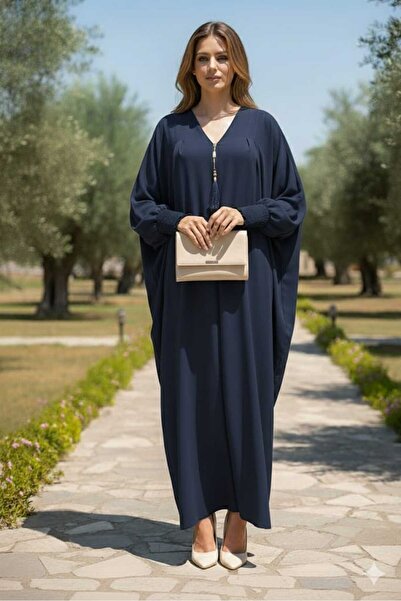 GigiTex Синій креп Довгий халат на блискавці