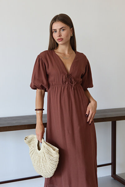 Balenbi Women's Lightweight Transparent Basic Front Tie Muslin Dress 1105