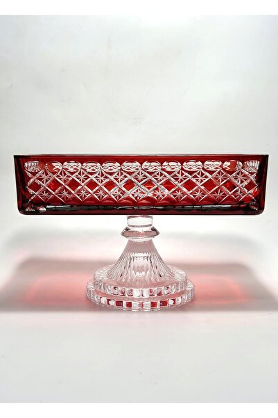 Akden Kristal Crystal Cut Ektrella Red Baton Presentation Glass Bowl