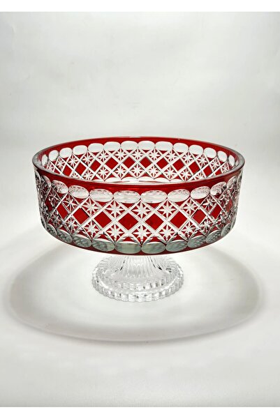 Akden Kristal Crystal Cutting Decor Estrella 25 cm Red Glass Bowl