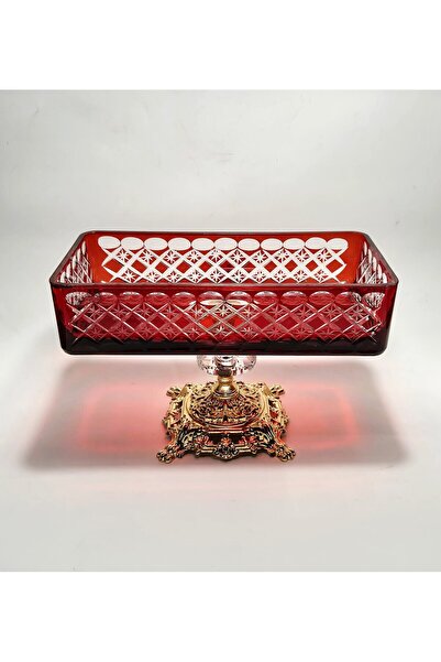 Akden Kristal Crystal Cut Ektrella Red Baton Presentation Glass Bowl