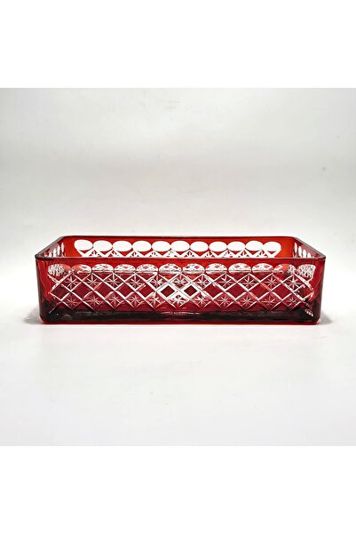 Akden Kristal Crystal Cut Ektrella Red Baton Presentation Glass Bowl