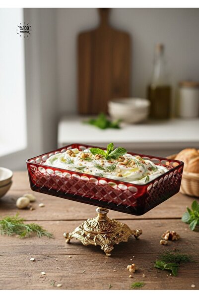 Akden Kristal KRİSTAL KESME EKTRELLA KIRMIZI BATON SUNUMLUK CAM KASE