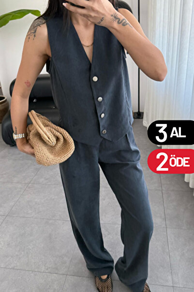 adba style Set Palazzo set cu vestă din țesătură Tensl pentru femei 4018