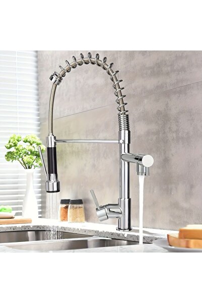 İyem Spiralli Çift Başlı Endüstriyel Lux Mutfak Musluk Evye Bataryası ( Tr. Yüksek Kalite )
