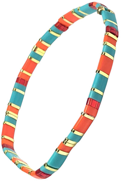 NAZLI TAKILAR سوار ميوكي تيلا مصنوع يدويًا من الخرز الزجاجي المرن باللون الفي...