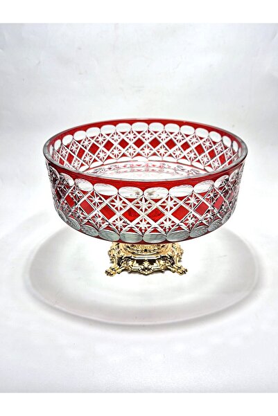 Akden Kristal Crystal Cutting Decor Estrella 25 cm Red Glass Bowl