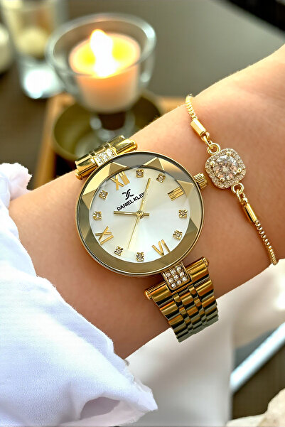 Daniel Klein Anneler Günü Hediyesi Kadın Kol Saati Bileklik Hediyeli Altın Renk Paslanmaz Çelik Kordon