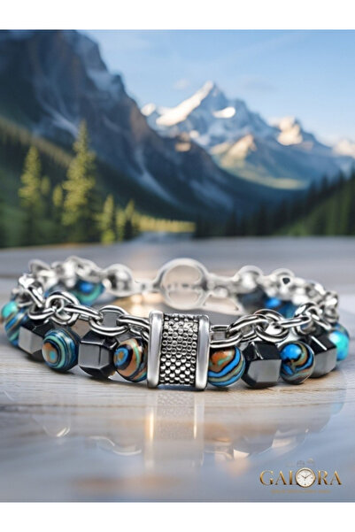 GALORA سوار من الفولاذ المقاوم للصدأ مرصع بحجر المالاكيت الطبيعي - تصميم يناس...