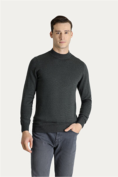 Kiğılı Yarım Balıkçı Yaka Slim Fit Dar Kesim Pamuklu Triko Kazak